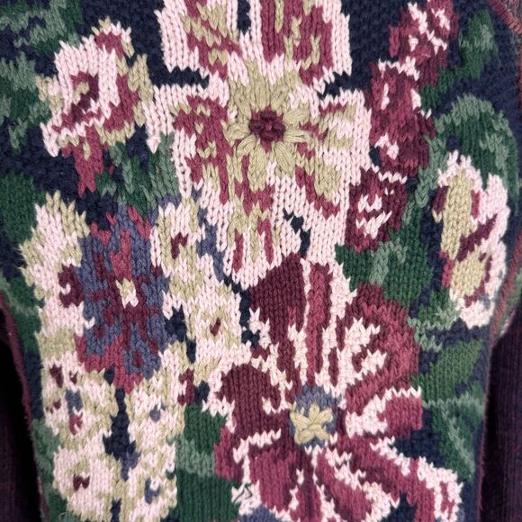 Vintage Maurices Sweater, Size Med, Hand Knitted, Purple & Pink Floral Pattern - Picture 4 of 12